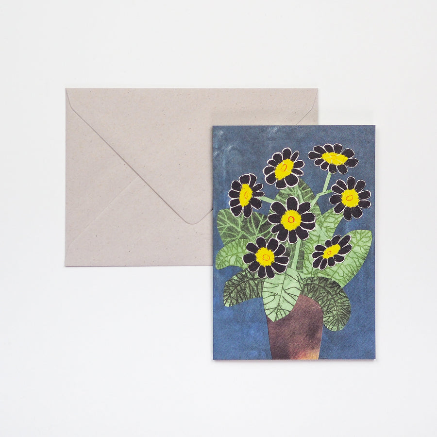 Black Auricula Flowers Card