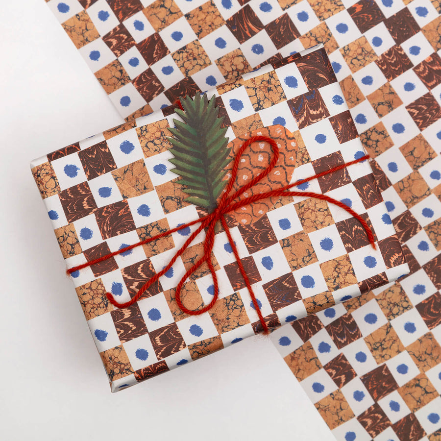 Marbled Brown Chequerboard Gift Wrap