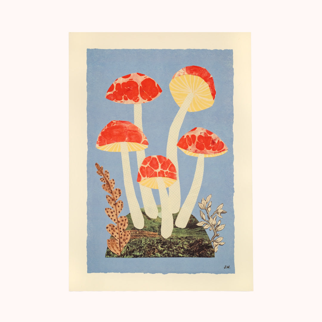 Red & Blue Mushroom Print (A3)