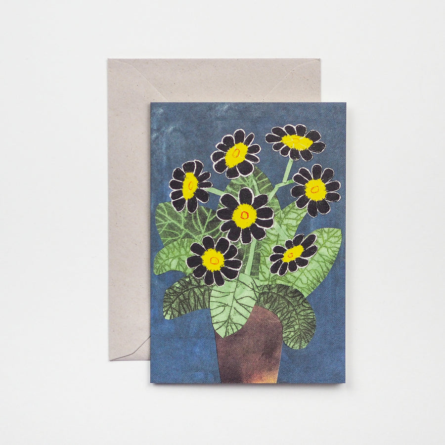 Black Auricula Flowers Card