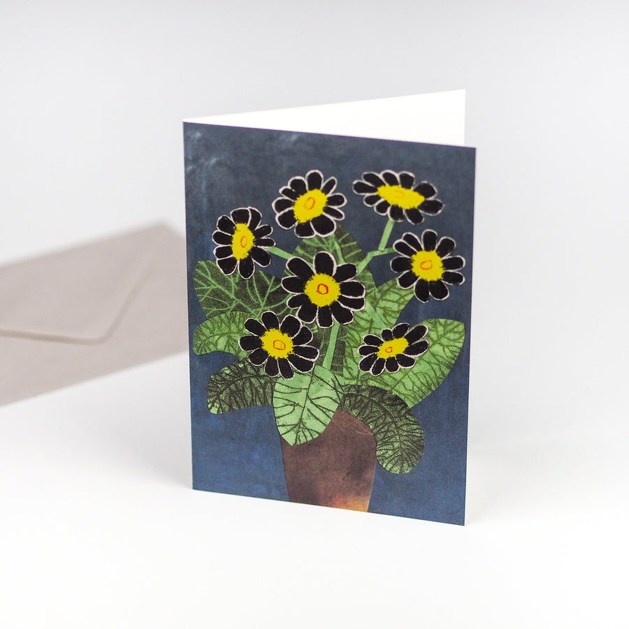 Black Auricula Flowers Card