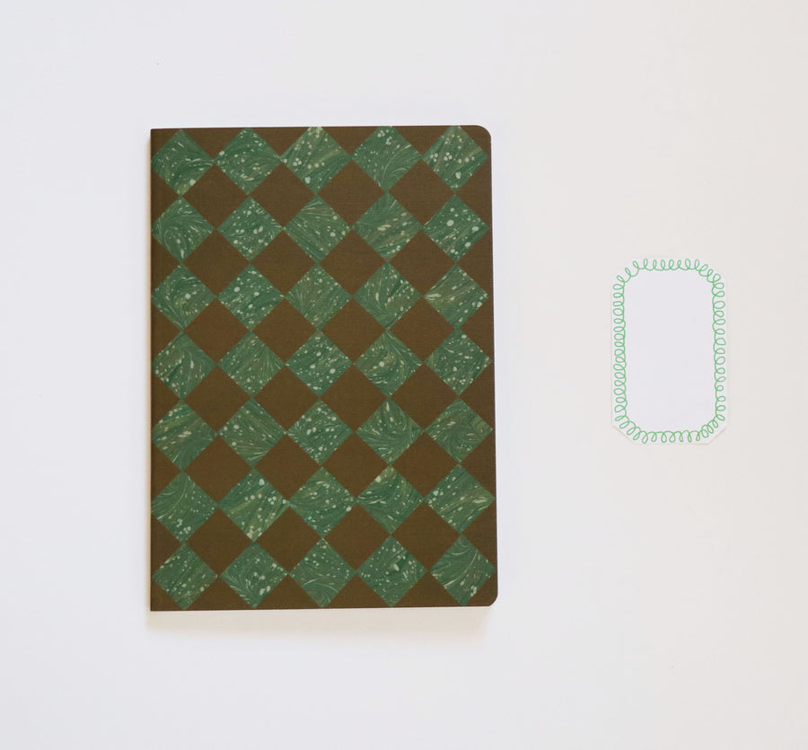 A5 Brown and Marbled Green Chequered Sketch/Notebook